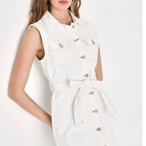 LULU'S NWT Ivory Denim Button-Up Belted Mini Dress